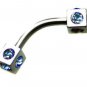 Pair Steel Light Blue CZ Dice 16G 5/16 Eyebrow Rings Curved Barbell Stud Piercing