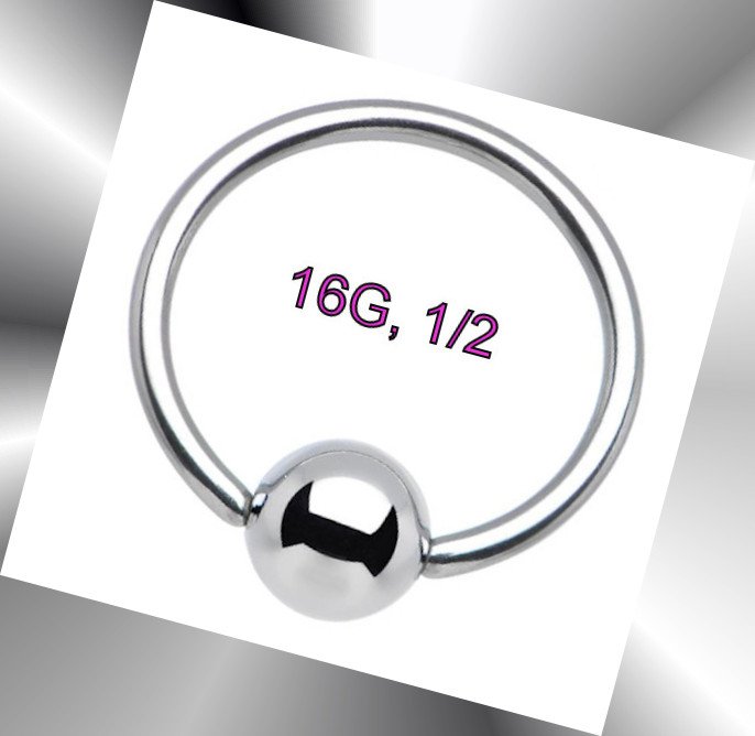 Steel 16G, 1/2 Captive Bead Ring Nose Septum Hoop Earring Nipple Jewelry Piercing 16G Gauge, 1/2