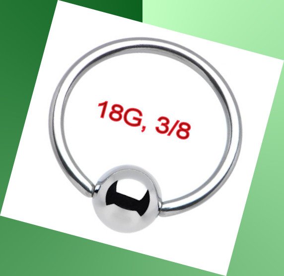 18G 9.5mm Captive Bead Ring Nose Septum Hoop Earring Nipple Lips Ball Ring 3/8