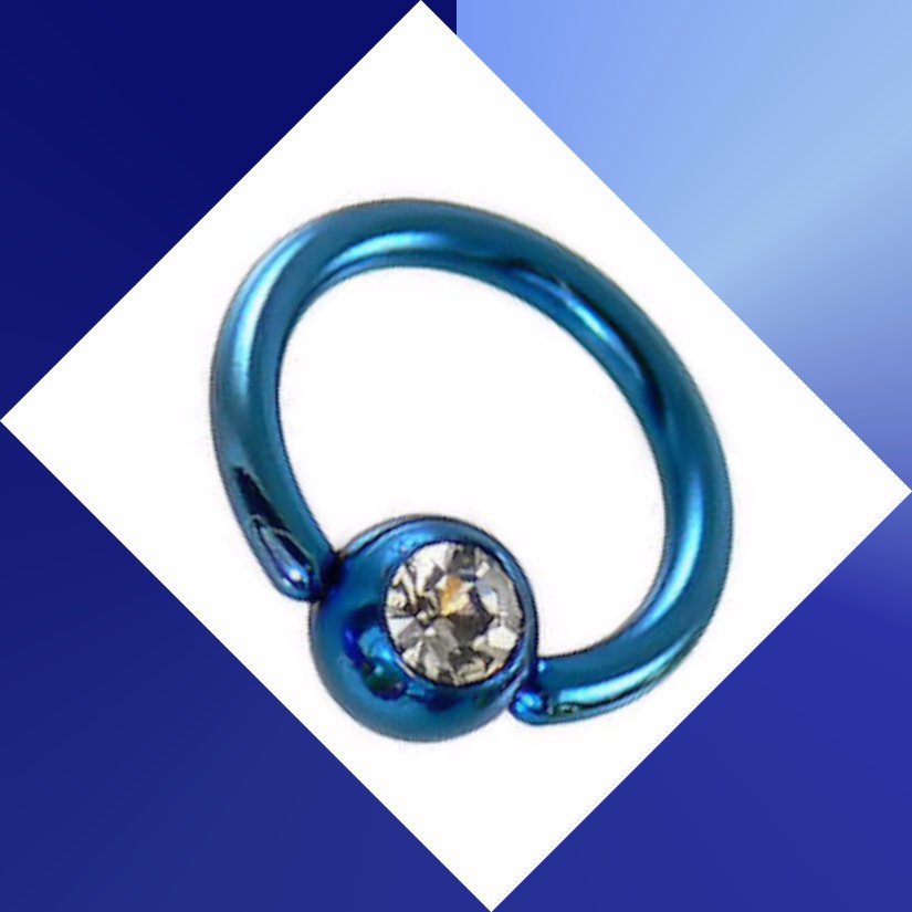 Blue Titanium 14G Gauge 3/8 Clear CZ Gem Captive Bead Ring Nose Septum Hoop Earring Nipple Lips