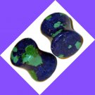 Pair 0G 8mm Azurite Stone Plugs Saddle Ear Stretching Piercing Jewelry Gauge