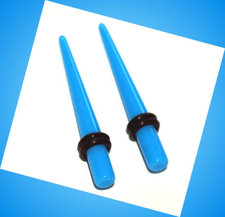 Pair Blue Turquoise Acrylic Straight 4G 5mm Ear Taper Expander Stretcher Gauges Plugs