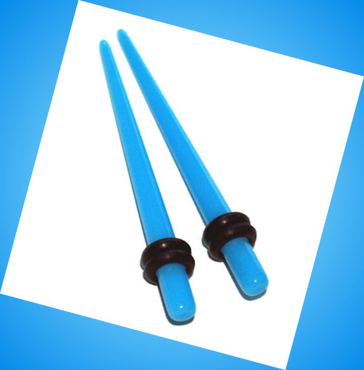 Pair Blue Turquoise Acrylic Straight 8G 3.2mm Ear Taper Stretcher Gauges Plugs