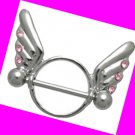 Pink CZ Wing Nipple Ring Shield Barbell Body Piercing Jewelry Bar 14G Gauge, 5/8" Pink CZ Wing Nipple Ring Shield Barbell Body Piercing Jewelry Bar 14G Gauge, 5/8"