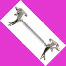 Twin Dolphin Nipple Ring Shield Barbell Body Piercing Jewelry Bar With Pink CZ 14G Twin Dolphin Nipple Ring Shield Barbell Body Piercing Jewelry Bar With Pink CZ 14G