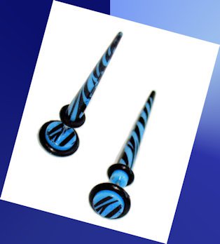 Pair 16G Acrylic Black and Blue Fake Taper Cheater Illusion Plugs