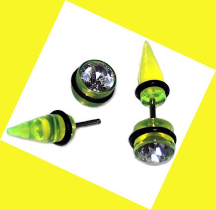 Pair 16G Uv Acrylic CZ Green fake Taper Ear Cheater Expander Plugs