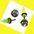 Pair 16G Uv Acrylic CZ Green fake Taper Ear Cheater Expander Plugs