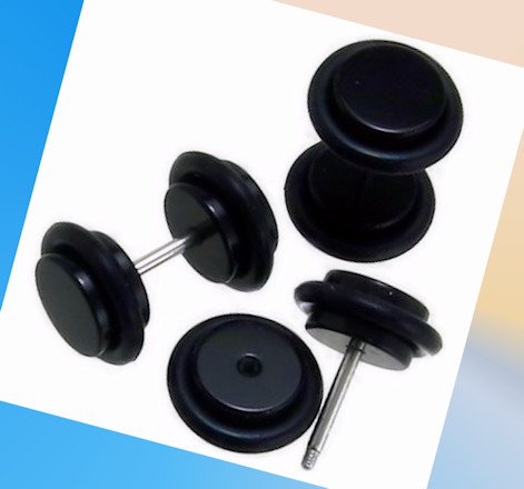 Pair Black Cheater Earrin Illusion Plugs 16G, Look like 0auges