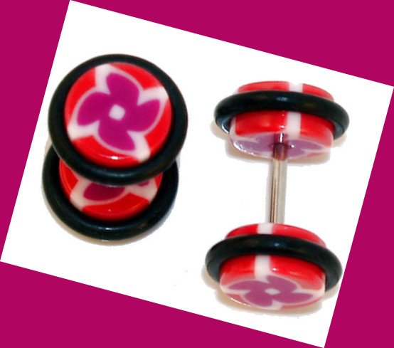 Pair Acrylic Flower Cheater Ear Plugs 0G Gauges Illusion Earring