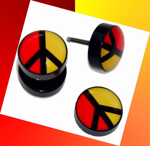 Pair Acrylic Peace Cheater Ear Illusion Plugs Look Like 00G Gauges