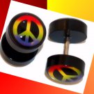 Pair Acrylic Rainbow Gay Pride Peace Ear Cheater Fake Plugs 16 Gauge, 10mm Ends Pair Acrylic Rainbow Gay Pride Peace Ear Cheater Fake Plugs 16 Gauge, 10mm Ends