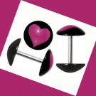 Pair Black Acrylic Ear Cheater With Pink Heart Fake Illusion Plugs 0G Pair Black Acrylic Ear Cheater With Pink Heart Fake Illusion Plugs 0G