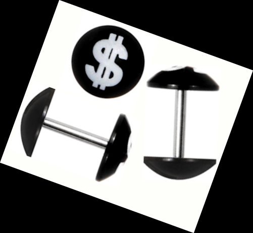 Pair Black Acrylic Cheater With Dollar Sign Illusion Fake Plugs 0G