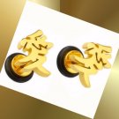 Pair Steel Golden Love Logo Ear Cheater Illusion Fake Plugs 16 Gauge Pair Steel Golden Love Logo Ear Cheater Illusion Fake Plugs 16 Gauge
