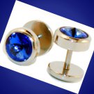 Pair Steel Ear Cheater With Blue Gem CZ Fake Plugs 16 Gauge Pair Steel Ear Cheater With Blue Gem CZ Fake Plugs 16 Gauge