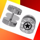 Pair Steel Multi CZ Star Logo Ear Cheater With Black Star Fake Plug 16G Pair Steel Multi CZ Star Logo Ear Cheater With Black Star Fake Plug 16G