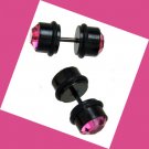 Pair Black Titanium Double Pink CZ Cheater Fake Plugs 16 Gauge Looks 4G