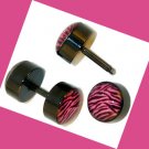 Pair Black Red Zebra Steel Ear Fake Cheater Plugs 16 Gauge 7mm