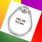 Steel Teardrop 16G Gauge, 3/8 Captive Bead Ring Nose Septum Hoop Earring Nipple Lips Steel Teardrop 16G Gauge, 3/8 Captive Bead Ring Nose Septum Hoop Earring Nipple Lips