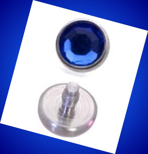 Blue CZ Dermal Anchor Top Piercing for 14G bases, Disc 3.6mm