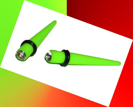 Pair Cz  Green Straight 0G (8mm) Ear Taper Expander Ear Stretcher Piercing Plugs
