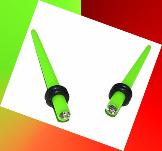 Pair 8G, 3.2mm Green Ear Taper Expander W Clear Cz Gauges Plugs