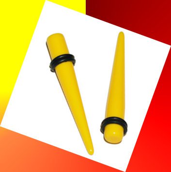Pair Yellow Acrylic Straight 0G 8mm Ear Taper Ear Gauges Expander Stretcher Plugs