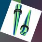 Pair 00G 10mm Blue & Green Striped Ear Taper Expander Stretcher Ear Gauges Plugs