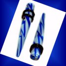 Pair White and Blue Striped Acrylic 0G 8mm Taper Expander Ear Plugs Gauges Pair White and Blue Striped Acrylic 0G 8mm Taper Expander Ear Plugs Gauges