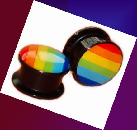 Pair Acrylic Gay Pride Rainbow Ear Plugs 9/16 Gauges  14mm Screw On