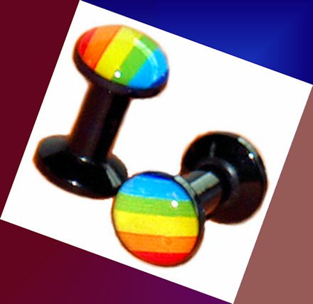 Pair Acrylic Gay Pride Rainbow Ear Plugs 8G Gauge  3.2mm Screw Fit