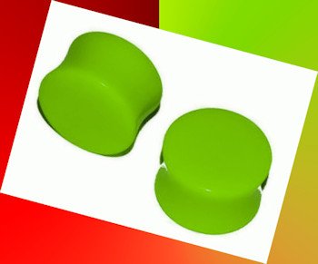 Pair 16mm UV Acrylic Green Saddle Ear Plugs 5/8 Gauge