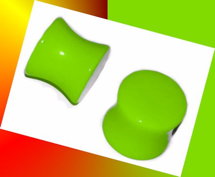 Pair 00G UV Green Acrylic Saddle Ear Plugs 10mm Gauges