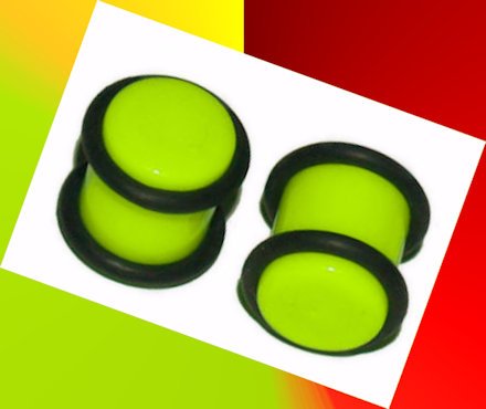 Pair 00G Green Acrylic Saddle Ear Plugs 10mm Gauge With O-Rings