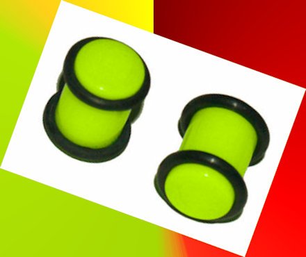 Pair 0G Acrylic Green Saddle Ear Plugs Gauge 8mm With O-Rings