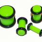 Pair 6G Green Acrylic Saddle Ear Plugs 4mm Gauge With O-Rings