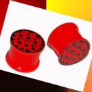 Pair 14mm Red Silicone Ear Plugs 9/16 Gauge with Black Stars Pair 14mm Red Silicone Ear Plugs 9/16 Gauge with Black Stars