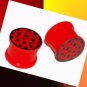 Pair 14mm Red Silicone Ear Plugs 9/16 Gauge with Black Stars