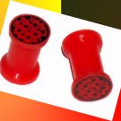Pair 2G Red Silicone Ear Plugs 6mm Gauge with Black Stars