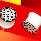 Pair 14mm White Silicone Flesh Saddle Ear Plugs 9/16 Gauge W Black Stars Pair 14mm White Silicone Flesh Saddle Ear Plugs 9/16 Gauge W Black Stars