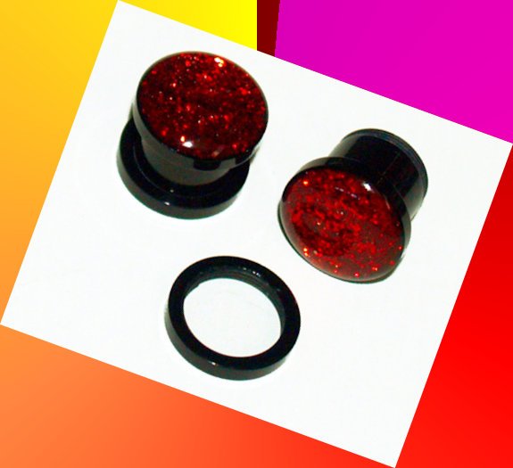 Pair 00G Acrylic Red Gleaming Saddle Ear Plugs 10mm Gauge Screw-On