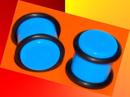 Pair Blue Turquoise Acrylic Ear Plugs 7/16 Gauges 11.2mm W Grooved O-Rings