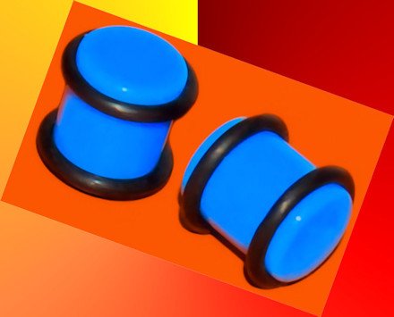 Pair 00G Blue Turquoise Acrylic Saddle Plugs 10mm Gauge With Grooved O-Rings