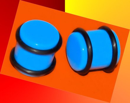Pair Blue Turquoise Acrylic Ear Plugs 1/2 Gauges 12.7mm W Grooved O-Rings