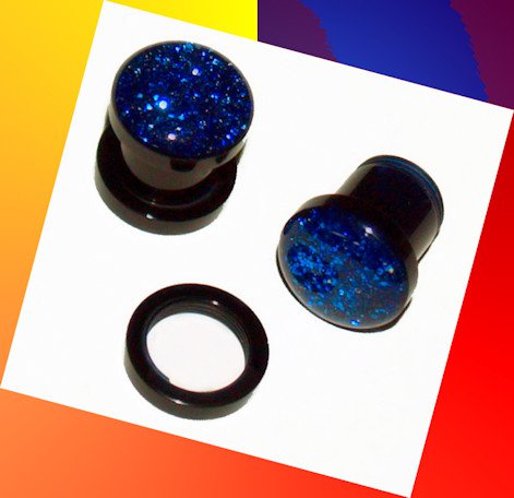 Pair 0G Blue Acrylic Dome Saddle Ear Plugs 8mm Gauge Screw On