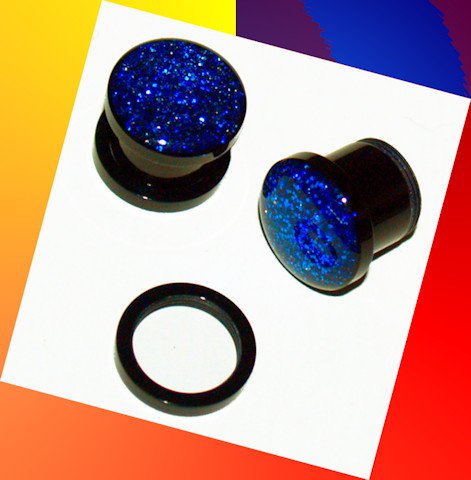 Pair 00G Blue Acrylic Dome Saddle Ear Plugs 10mm Gauge Screw On
