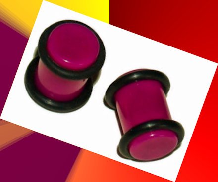 Pair 0G Purple Acrylic Saddle Ear Plugs 8mm Gauge w Grooved O-Rings