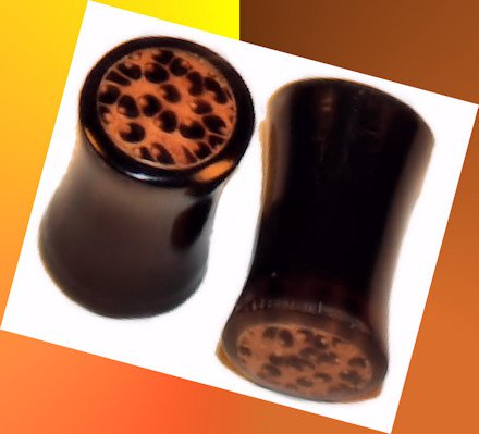 Pair 2G Buffalo Horn Saddle Ear Plugs with Solid Coco Inlay 6mm Gauge