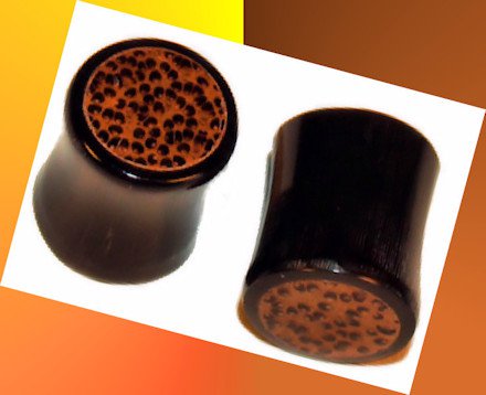 Pair 0G Buffalo Horn Saddle Ear Plugs with Solid Coco Inlay 8mm Gauge
